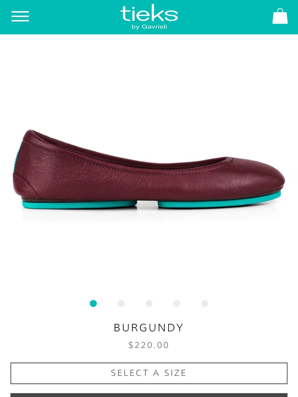 Tieks Burgundy Leather Ballet Flat with Teal Accent Sole
